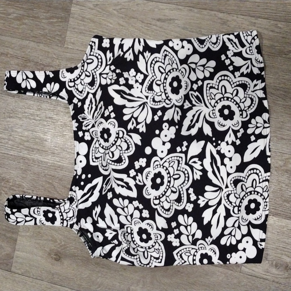 Land's End Swim Top Black White Size 18W Padded Cups Wide Straps